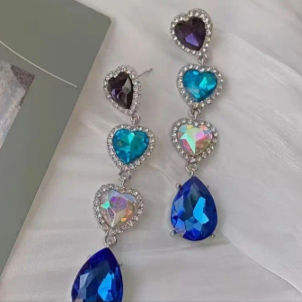 Elegant Multi-Color Heart Drop Earrings